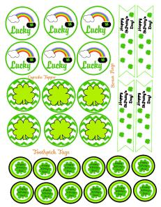 St.Pattys Day Cupcake Toppers, Toothpick Tags & Straw Flags